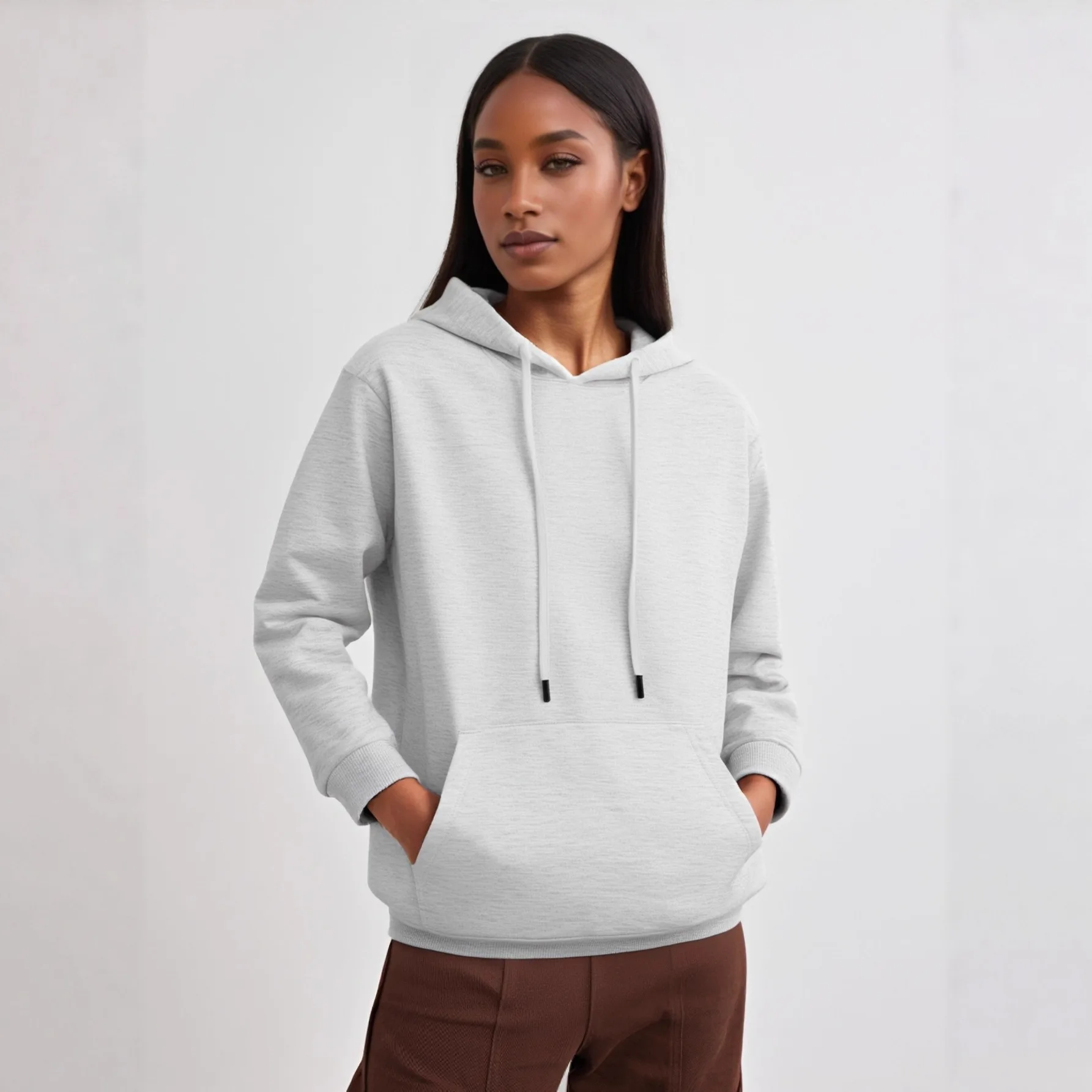 New Arrival Women's Loose Fit Hoodie Sweatshirt 300g Double Layer Diant Cotton Cap Sleeve Long Regular Neck No Pattern