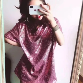 Unisex Sequin T Shirt 2025 Spring New Korean Style Nightclub Heavy Sparkly Loose Short Sleeve Top Fashion