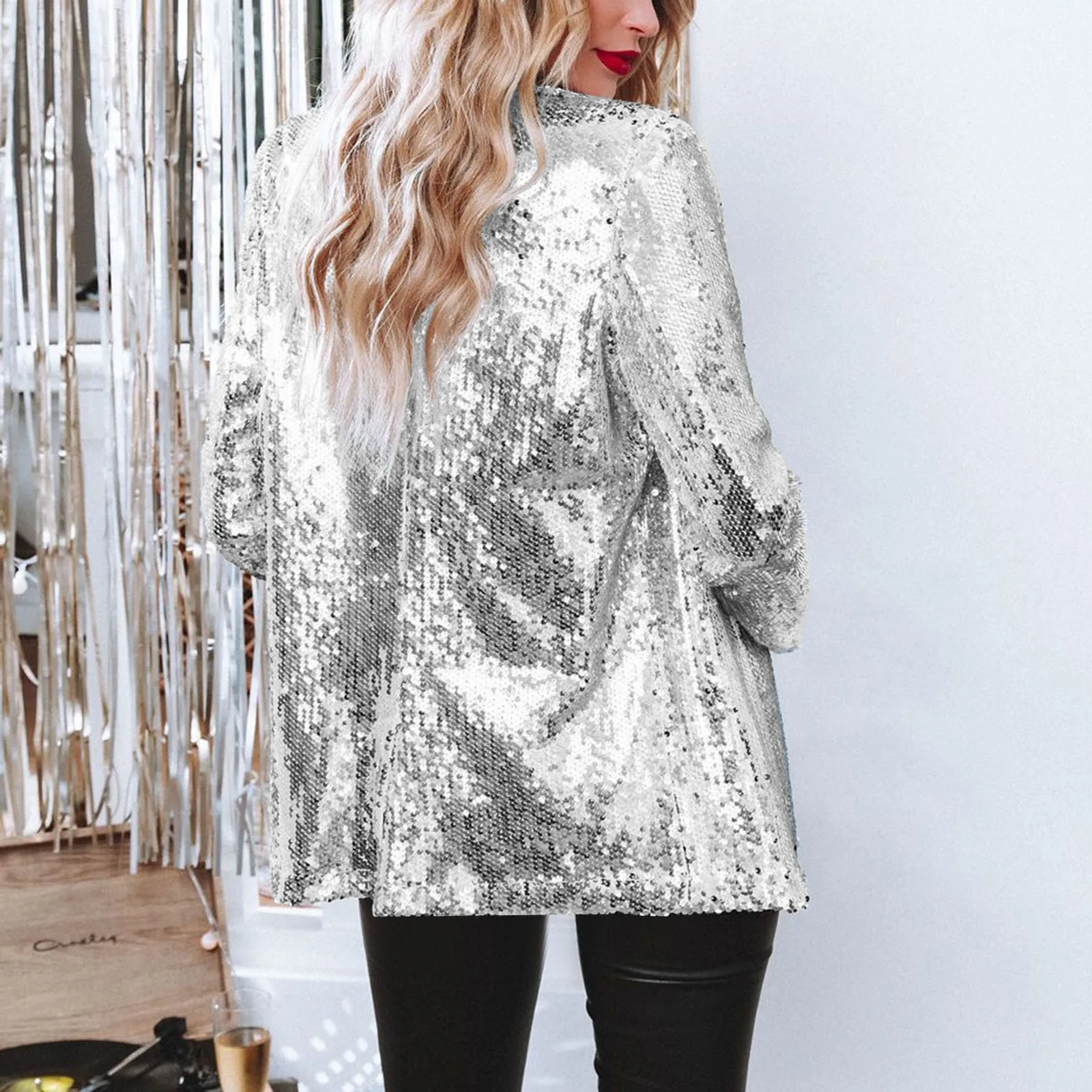 2024 Casual Sequin Top for Women Multicolor Sequin Long-sleeved Temperament Blazer Coat Women - Image 5