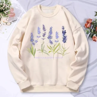 Beautiful of Lavender Printing Women Hoodie Streetwear Fleece Hoody Crew Neck Autumn Winter Sweatshirt Clothing Female