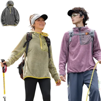 Hooded Sweatshirt Fleece-Lined Thermal Locking, American Style Autumn Couple Pullover Hoodie with Patchwork Pockets Unisex