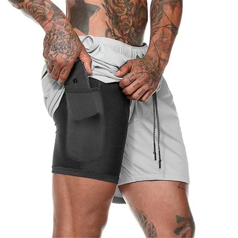 2024 Men's Running Shorts Quick-drying Fitness Black Double Layer Shorts Men New Sport Workout Training Bodybuilding Short Pants - Image 2