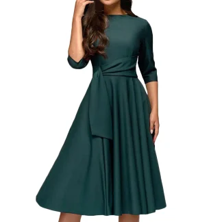 Plus Size Dresses For Women Party Round Necked Mid Sleeve Belt Waist Retro Skirt Dress Summer Dresses For Women Платье Женское