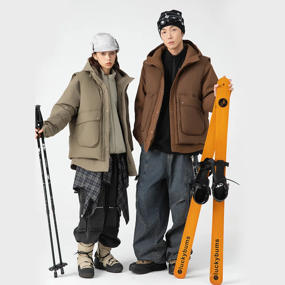 Winter 50% Duck Down Vest Hooded Shirt Jacket Men Women Outdoor Loose Casual Warm Cargo Jacket Parkas Coat Cityboy Outerwear - Image 4