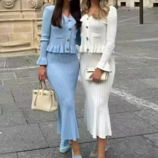 2024 new in matching sets fall winter Knit 2 piece sets women outfit Sweater cardigan long skirt conjuntos femininos outerwears