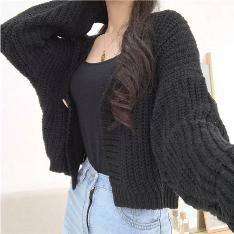 2025 New Sweet Cute Preppy Style Girls' Tops Loose Outer Wear Short Long Sleeve One Button Knitted Cardigan - Image 3