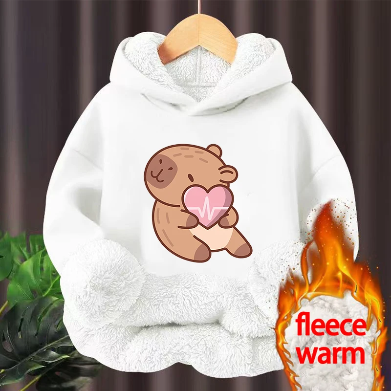 Kawaii Capybara Children's Clothing Lamb Wool Pullover Hoodies Boys Girls Winter Warm Thick Long Sleeved Sweatshirt Anime Gifts - Image 6