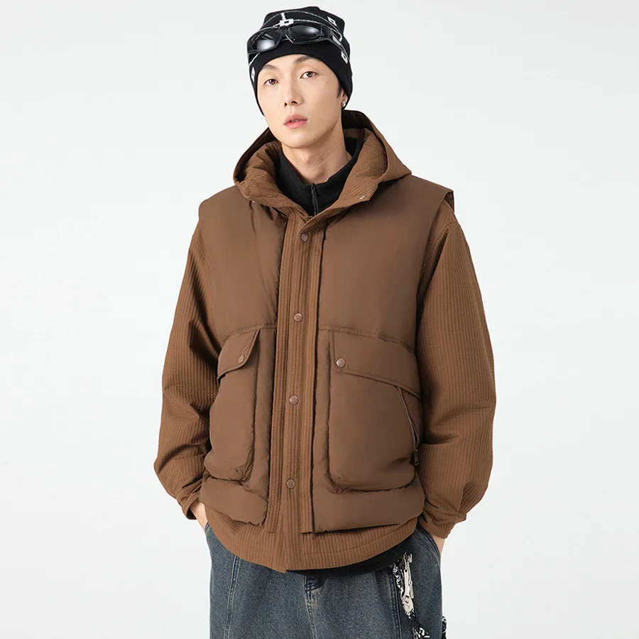Winter 50% Duck Down Vest Hooded Shirt Jacket Men Women Outdoor Loose Casual Warm Cargo Jacket Parkas Coat Cityboy Outerwear