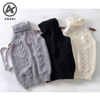 Autumn Anime Backless Vest High Collar Knitted Sweater Sleeveless Sexy Japanese Style Girl's Sweater Banded Neckline Hollow out