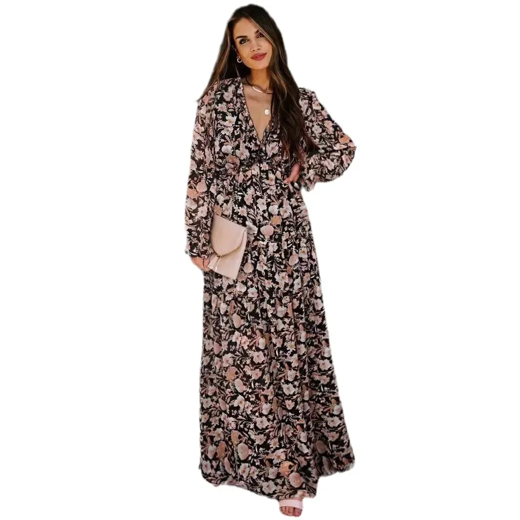 2024 New Cross-Border Long Sleeve Women's Fashionable Printed Fairy-Like Evening Dress Elegant Evening Gowns - Image 5