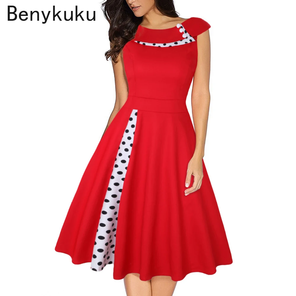 Women Summer Dresses Casual 2025 Cotton Slim Tunic Elegant 50s 60s Robe Vintage Retro Pin Up Swing Polka Dot Rockabilly Dress - Image 3