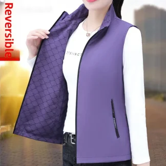 Double-Sided Wear Casual Stand Collar Vest JB936 Women's Fashion Spring Autumn New Style Comfortable Polyester Casual Vest