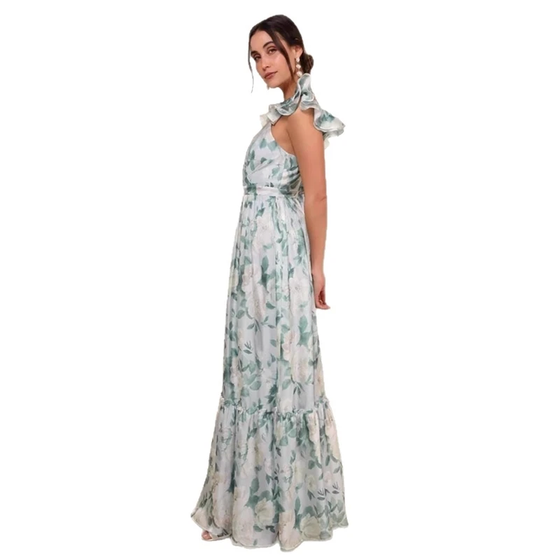 Women Sexy Floral Print Mini Dress Deep V Neck U Backless Spaghetti Strap Ruffle Hem Slim Fit Fashion 2025 New Arrival - Image 5