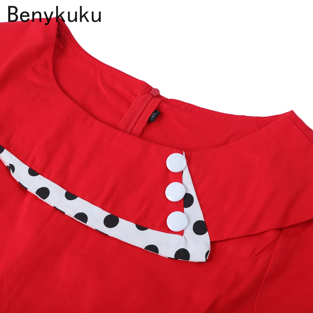Women Summer Dresses Casual 2025 Cotton Slim Tunic Elegant 50s 60s Robe Vintage Retro Pin Up Swing Polka Dot Rockabilly Dress - Image 4