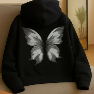 American New Harajuku Retro Butterfly Pattern Print Casual Loose Hoodie Women Soft Fashion Sweatshirt Autumn Women's Clothing