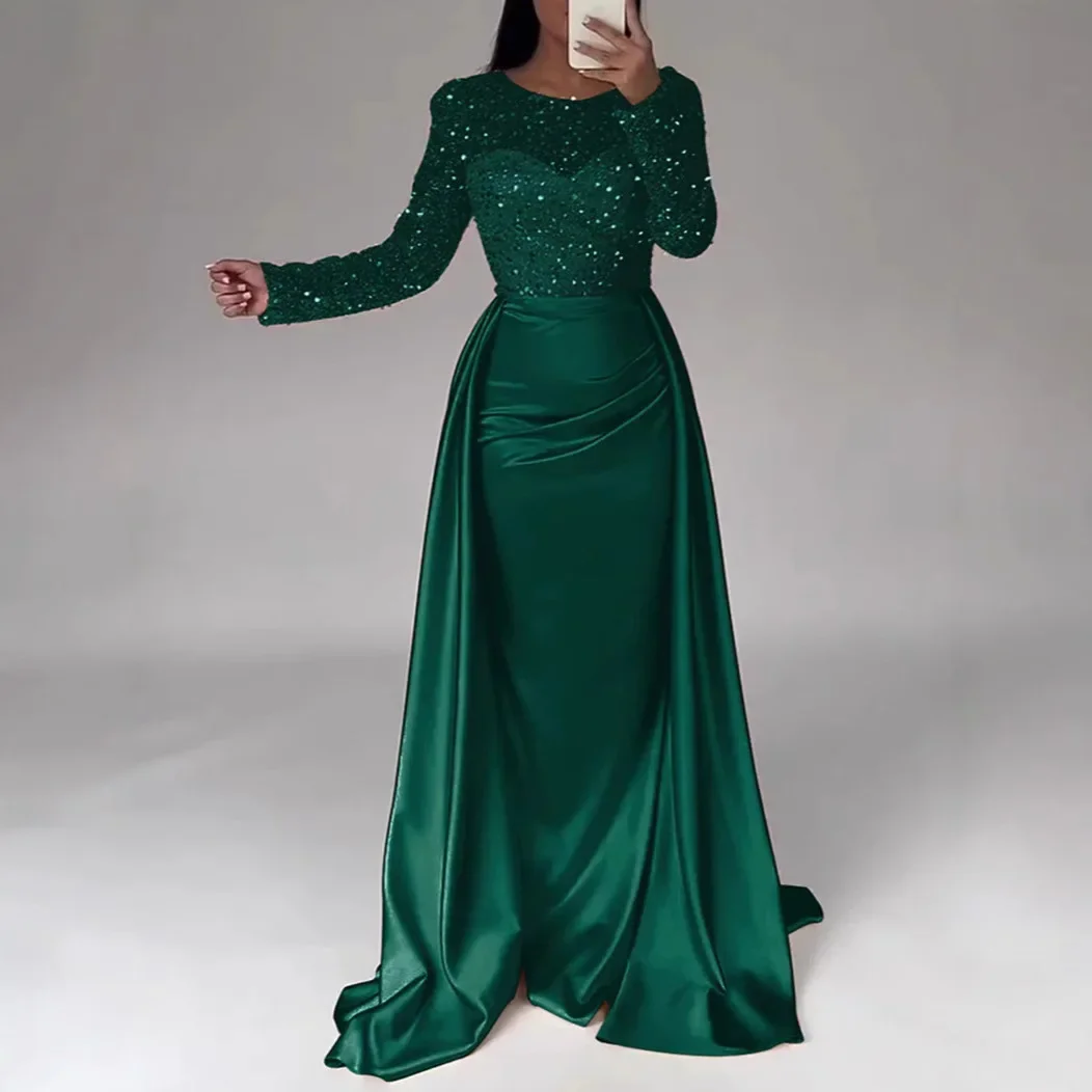 Shiny Sequin Evening Dress Long Sleeve Women's Style Queen Atmosphere Hostess Annual Ball Ceremony Chic Lady Fashionable Mommy O - Image 4