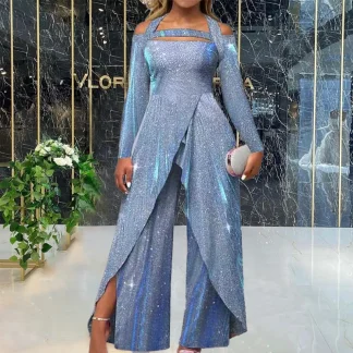 2025 New Fashion Sexy Sequin Long Dress Commute Jumpsuit Independent Station Cross-Border Comfortable Casual Polyester Fiber