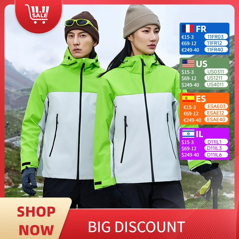 Unisex Waterproof, Windproof and Warm Outdoor Softshell Jacket with Hood, Customized Mountaineering Jacket, Camping Hiking Mountaineering Jacket