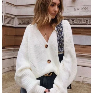 Grey Cardigan Sweater Women Cozy Soft Knit Button Up V-Neck Jumper Basic Knitwear Autumn Winter Outfit