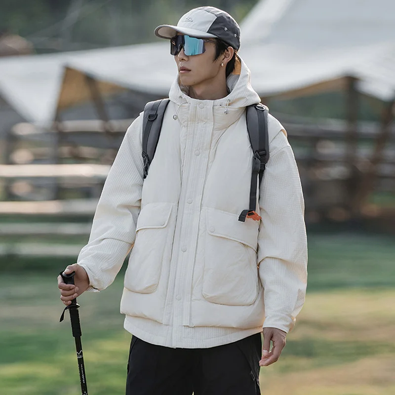 Winter 50% Duck Down Vest Hooded Shirt Jacket Men Women Outdoor Loose Casual Warm Cargo Jacket Parkas Coat Cityboy Outerwear - Image 6