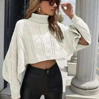 Fashion New Solid Color Women's Turtleneck Long-sleeved Sweater Autumn and Winter Short Knitted Cape Women's Knitwear Clothes