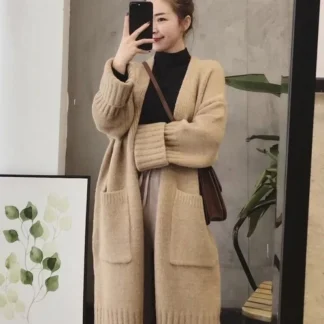 Spring 2025 Women's Lazy Style Loose Thickened Medium Length Knitted Open Cardigan Sweater Outerwear Comfortable Fit Knitwear