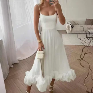 2025 Women Summer Sleeveless Sexy Long Party Dress Flower Hem Design High Waist Elegant Maxi Dress Vestidos Clothes