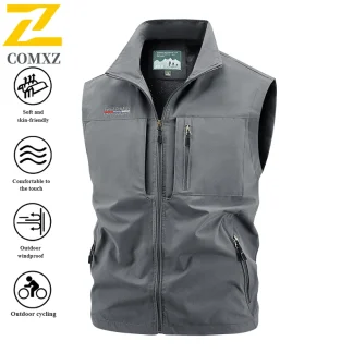 Working Thin Breathable Vest 2025 New Mesh Design Stand Collar Waterproof Sleeveless Jacket Multi-pocket Mountaineering Top 5XL