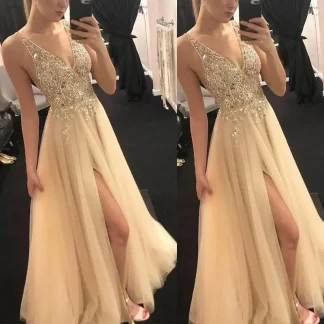 Shiny Gold V-Neck Patchwork Evening Dress Summer 2024 European And American Style Sleeveless Party Dress For Women