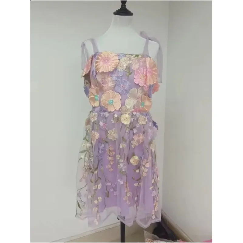 Brand Designers Evening Prom Holiday Dress For Women Formal Occasions 3D Flower Embroidery Straps Bow Sexy Tulle Sling Vestidos - Image 3