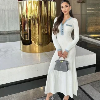 Slimming Effectiveness Long Sleeve round Neck Knitted Dress Cross-Border Jeans Maxi Dress Simple And Elegant Long Dress