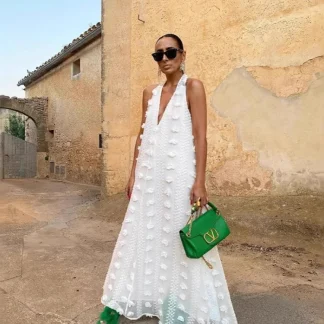 Wmstar Long Dresses Women Wholesale Deep V Neck Solid Loose Sleeveless New in Summer Holiday Floral Dress Drop Shopping 2025