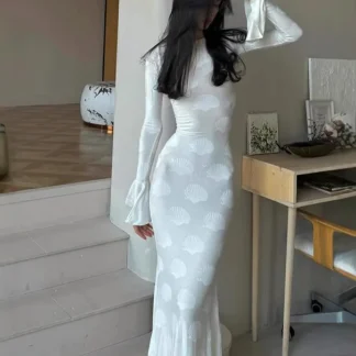 Elegant Long Sleeve Wrap Dress round Neck Bell Sleeve Backless Strap Design Pure Desire Style Cross-Border Women's Fashion Dress