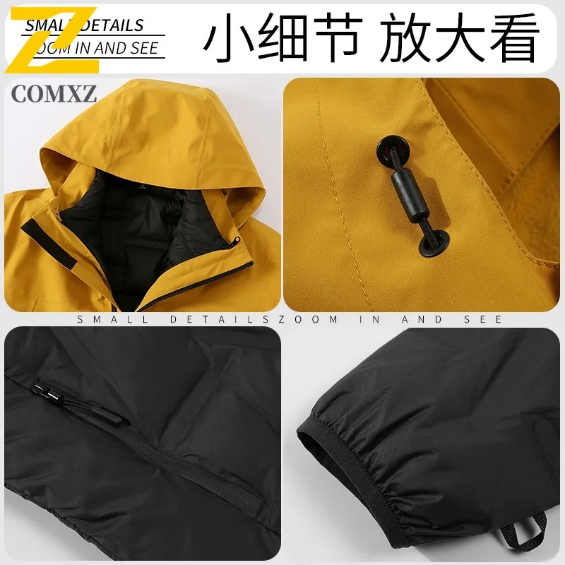 COMXZ Men Fake Two Piece Down Cotton Padded Winter American Style Thickened Jacket Hood Coat Waterproof Windproof Windbreaker - Image 5