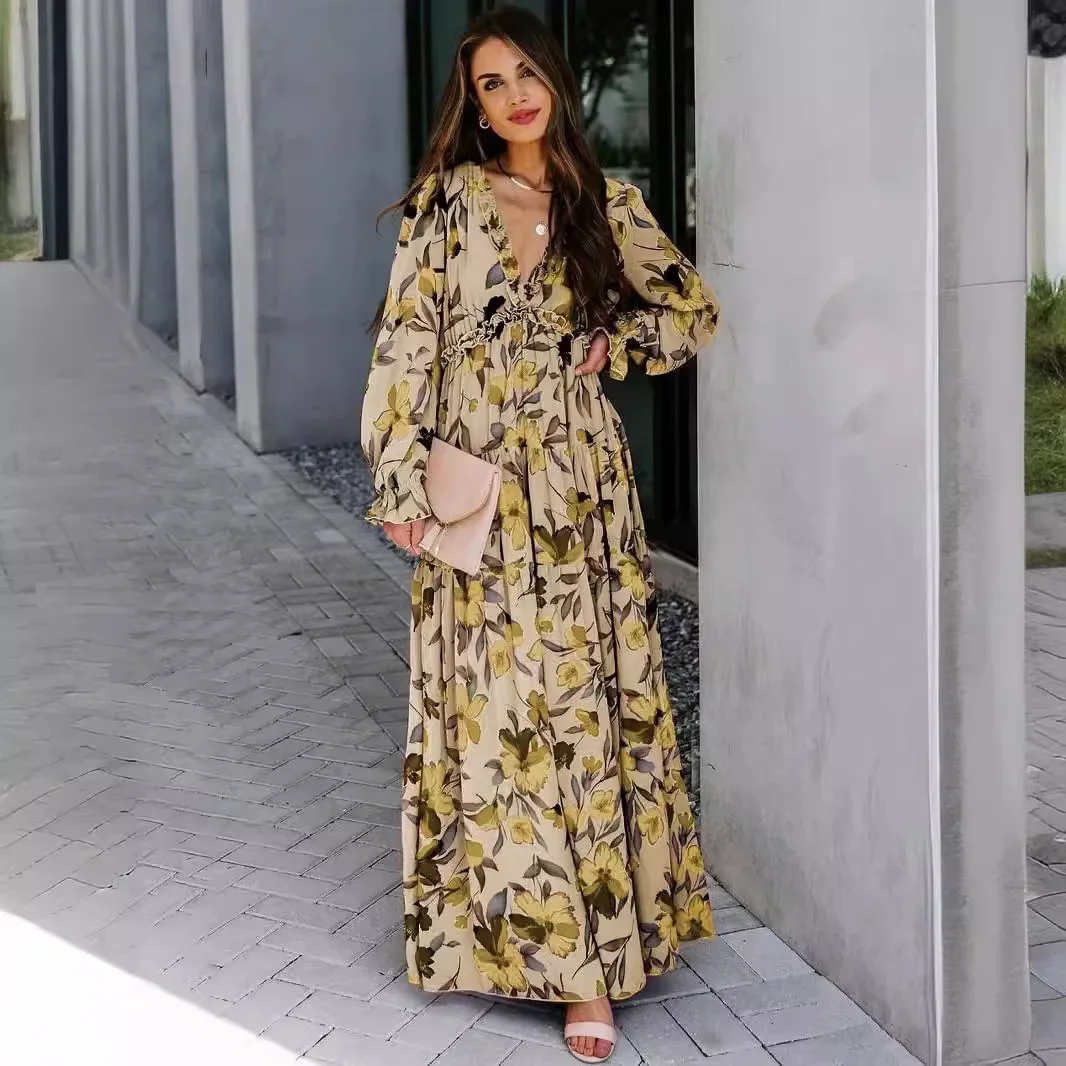 2024 New Cross-Border Long Sleeve Women's Fashionable Printed Fairy-Like Evening Dress Elegant Evening Gowns - Image 2