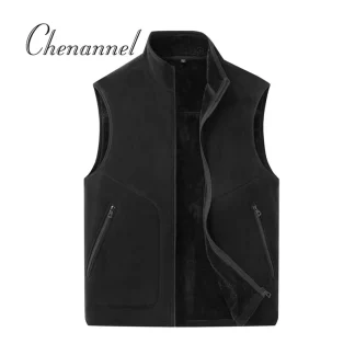 Men's Autumn Winter Large Sized Fleece Vest, Thickened Stand Up Collar Fleece Gilet