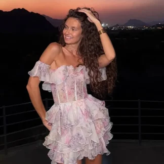 Elegant Fashionable Strapless One-Shoulder Sleeveless Dress High Waist Short Skirt V-Neck Polyester Blend Commute Style