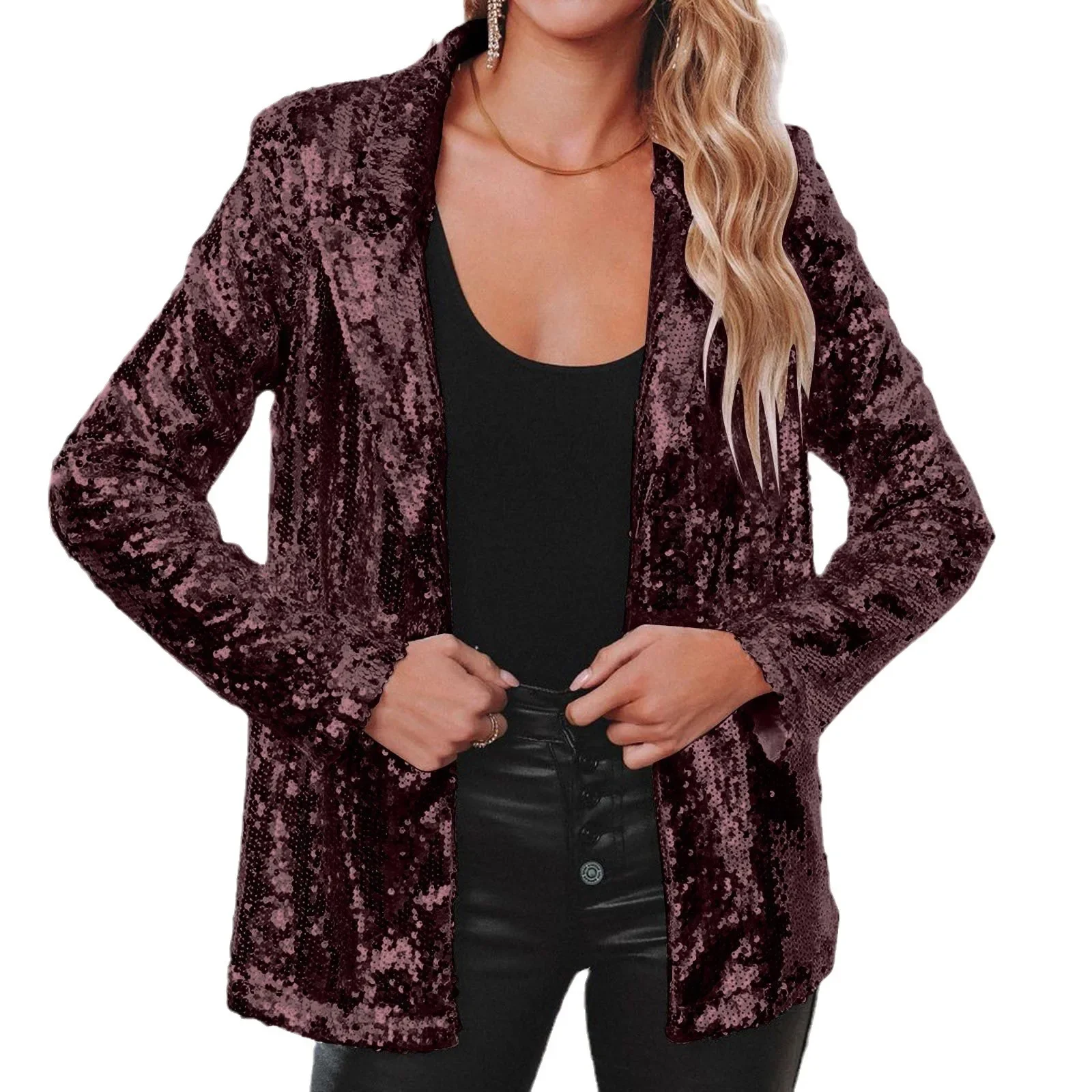 2024 Casual Sequin Top for Women Multicolor Sequin Long-sleeved Temperament Blazer Coat Women - Image 4