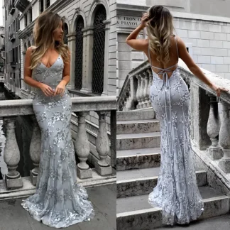 2024 New Women's Fashion European-american Style V-neck Backless Sequin Strapless Gown Sleeveless Dress For All Seasons