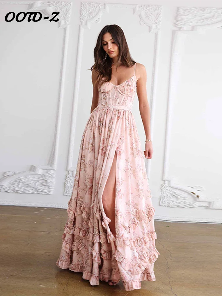 Elegant Sexy Print Long Dress Women Beach V Neck Sleeveless Bandage Backless A Line Robe Female 2025 Summer High Waist Dresses - Image 6