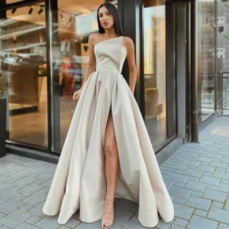 2024 Spring Summer New Cross-border Amazon European Women's Clothing Single Shoulder Strapless Sexy Side Slit Large Wrap Dress
