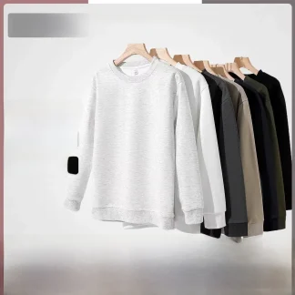 New Autumn 300g round Neck Sweatshirt Long Sleeve Casual Trendy Solid Color Men's Cotton Sweatshirt Comfortable Loose Fit
