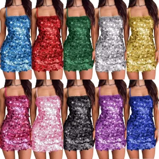 Women's sequin halter dress Banquet Party Dance Hottie backless short wrap hip dress