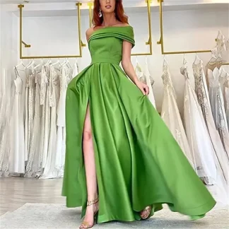 One-Shoulder Satin Women Prom Dress High Slit Waisted Ball Gown Multiple Colors Backless Pleated Evening Skirt Newest In Stock