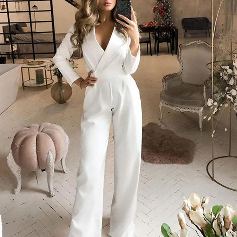 New Chinese Style 2025 Summer Women Long Sleeve V Neck Rompers Overalls One Piece Wide Leg Pants Temperament Commuting Jumpsuit - Image 3