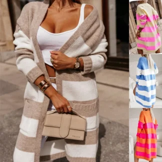 Loose Long Open Front Knitted Sweater Women's Cardigan Color Block V Neck Sleeveless Summer Sweater Sweet Fresh Style