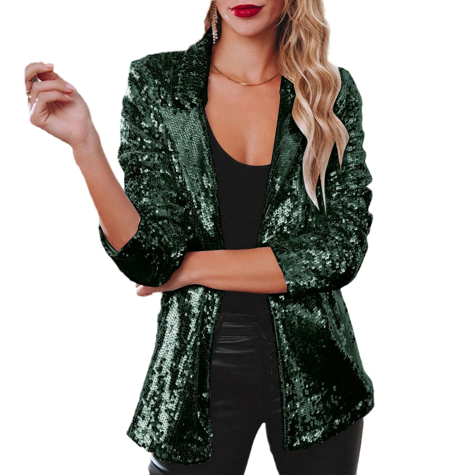 2024 Casual Sequin Top for Women Multicolor Sequin Long-sleeved Temperament Blazer Coat Women - Image 2