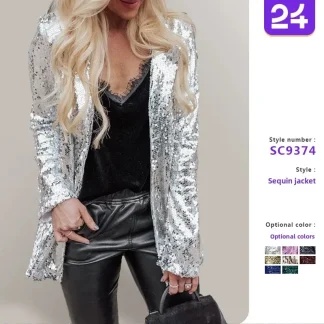 Fashionable Multi-Color Sequin Long Sleeve Small Suit Jacket Elegant Outerwear Women's Clothing Cross-Border New Arrival