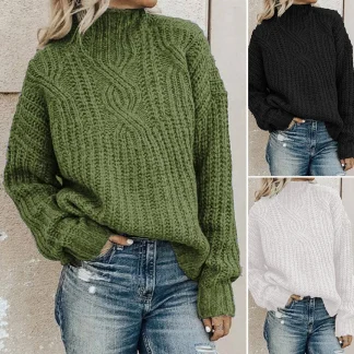 Loose Vintage Harajuku Lantern Long Sleeve Women Sweater Autumn Winter Knitwear Soft Warm Tops Chic Solid Femme Sweater