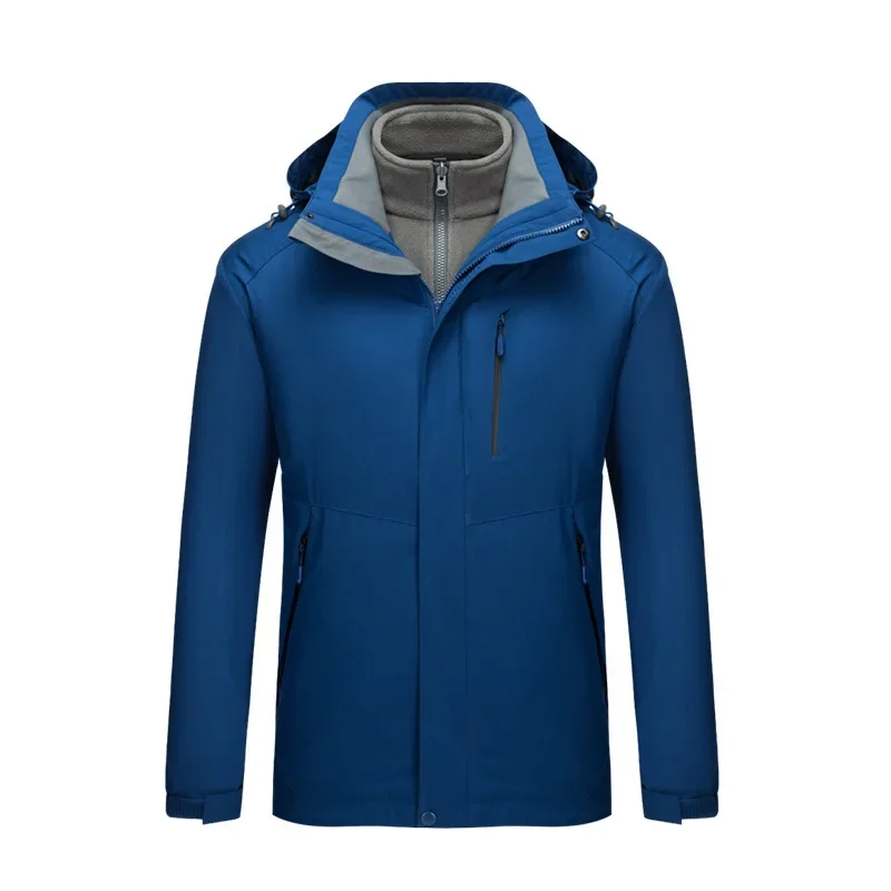 Outdoor Thicken Three-in-One Autumn Winter Men's Jacket Waterproof Windproof Removable Hood Custom Logo Brand Skin Clothes - Image 5